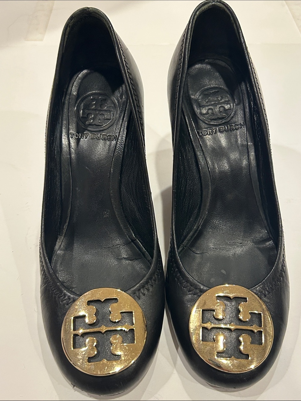Tory Burch Black Leather Wedge Heels